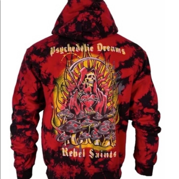 Rebel Saint by Affliction Men's Hoodie Reaper Heavyweight Premium Quality Hood - Picture 4 of 12
